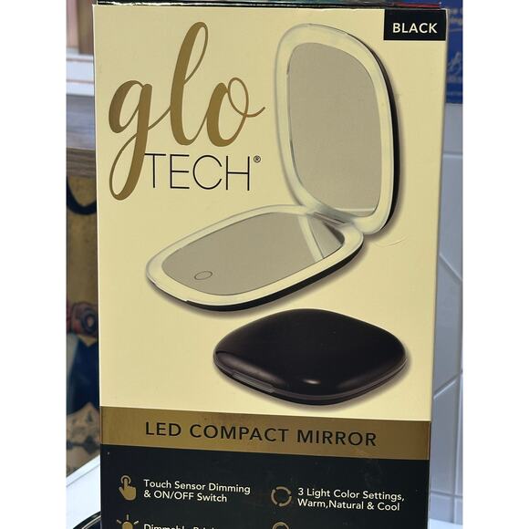 GloTech LED Compact Makeup Mirror - Black NEW in BOX - Picture 1 of 3